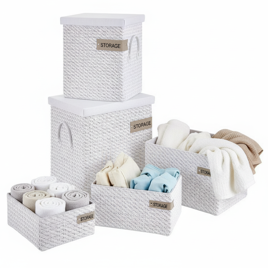 Storage Portabiancheria Tessuto Bianco con Coperchio Montemaggi – Disponibile in 3 Misure
