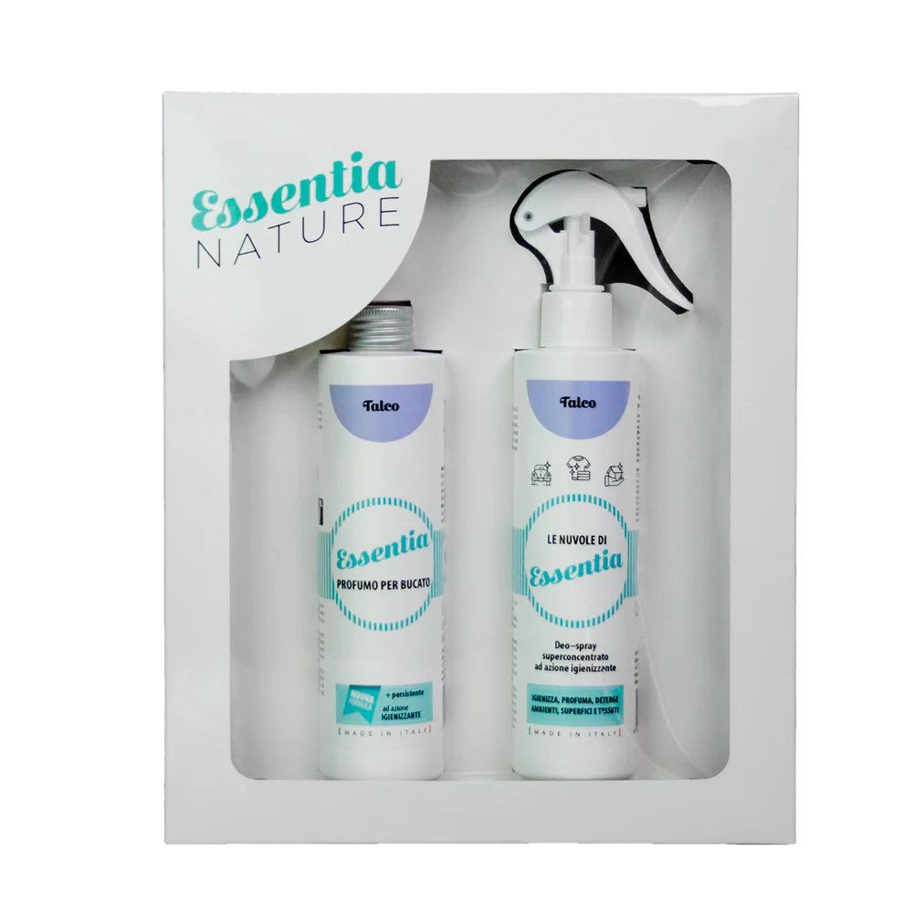 Gift Box Nuvole Spray Igienizzante profumato + Profumo Bucato 250 ml Talco - Essentia