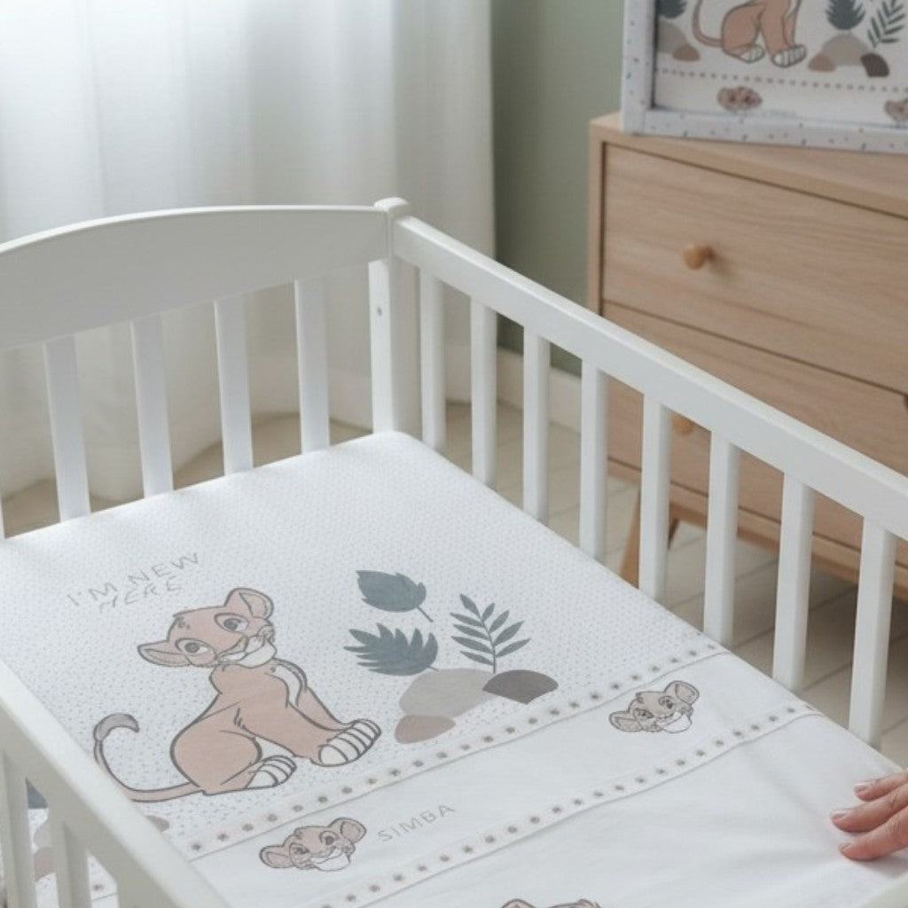 Completo Lenzuola Culla 3 Pezzi Simba 100% Cotone - Disney Baby