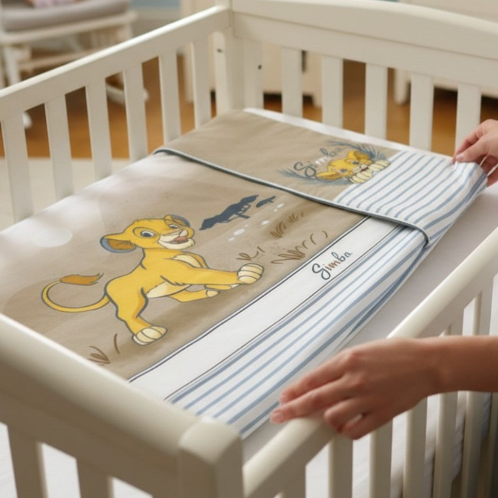 Completo Lenzuola Lettino 3 Pezzi Simba 100% Cotone - Disney Baby