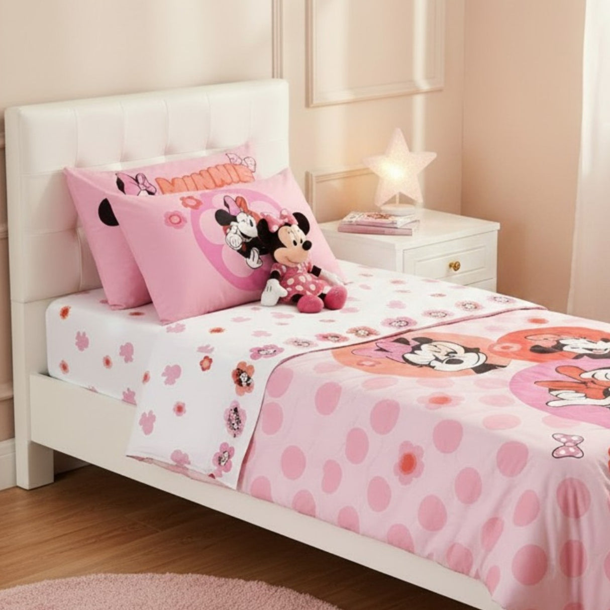 Completo Lenzuola Singolo Minnie Flowers 100% Cotone - Caleffi