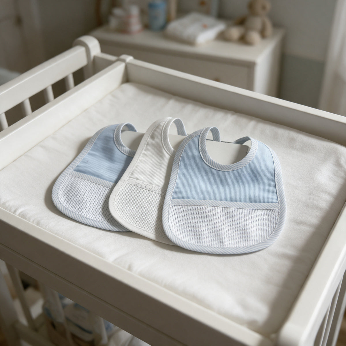 Set 3 Bavetti Neonato 100% Cotone con Inserto Tela Aida art. 191 dis. 007 - Mio Piccolo