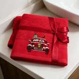 Set Asciugamani Natalizi 1+1 Viso e Ospite Times Square dis. Babbo Natale 100% Cotone - Botticelli Home