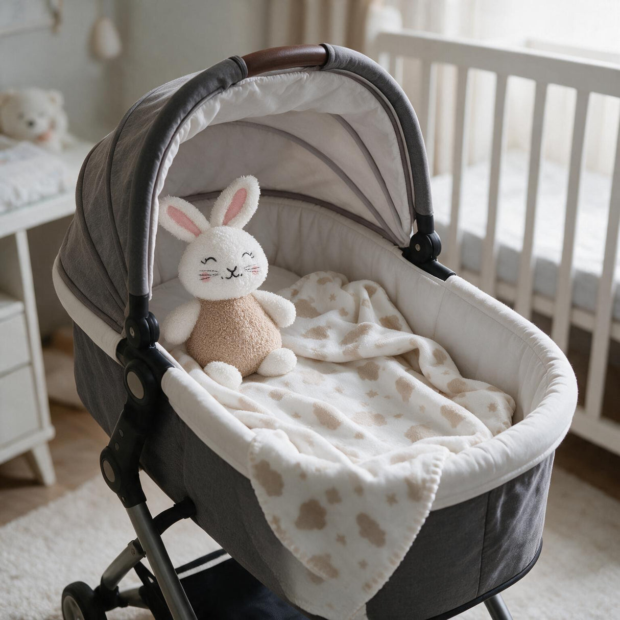 Set 3 Pezzi Baby Copertina Culla/Carrozzina con Cestino e Peluche Coordinati art. B565 - I Batuffolini