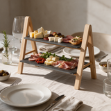 Stand Antipastiera in Legno con 2 Ripiani in Ardesia 32 x 17,5 x 28,5 cm - Gusto Casa