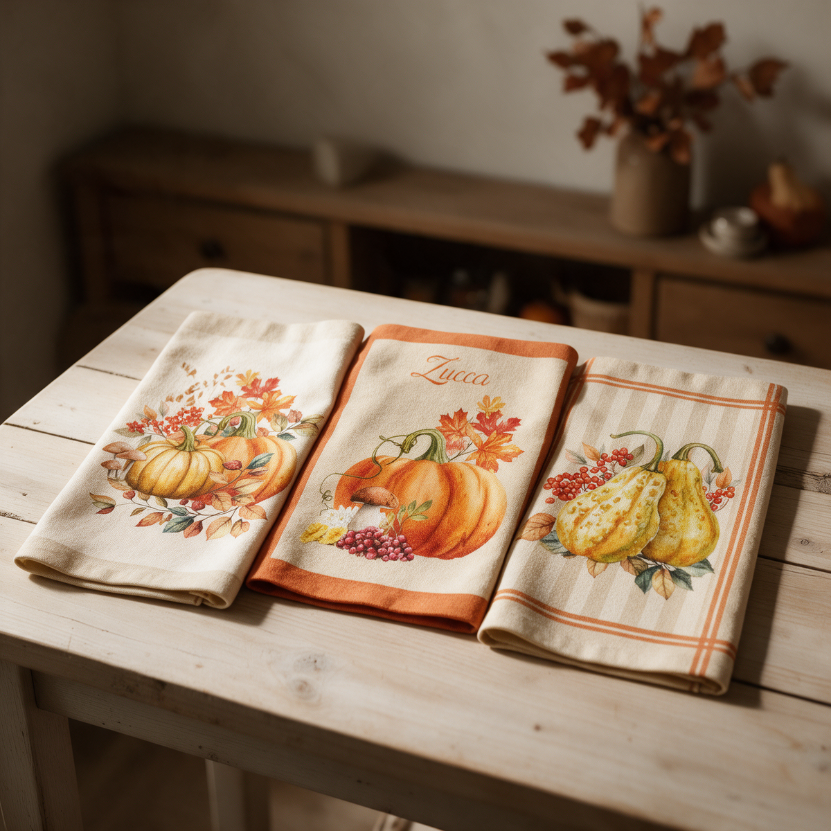 Tris Strofinacci da Cucina Zucca 50x70cm - Linea Oro