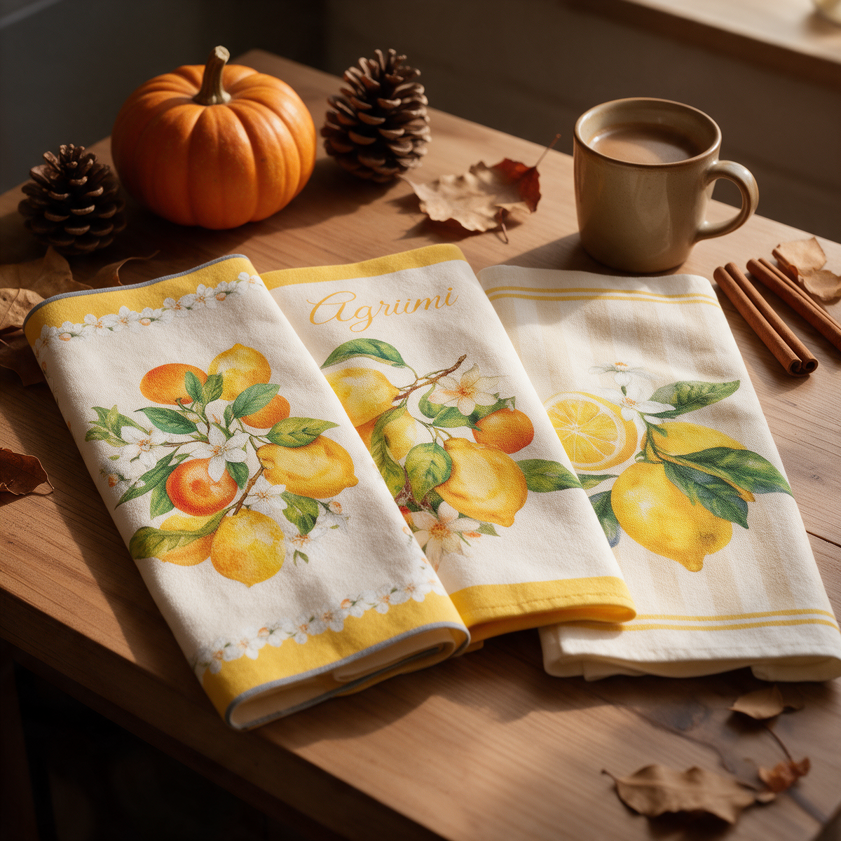 Tris Strofinacci da Cucina Agrumi 50x70cm - Linea Oro