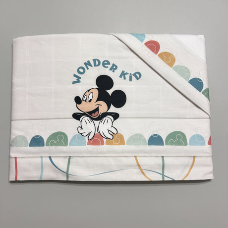 Completo lenzuola 3 pezzi culla/carrozzina Mickey "Wonder Kid" 100% cotone - Disney Baby