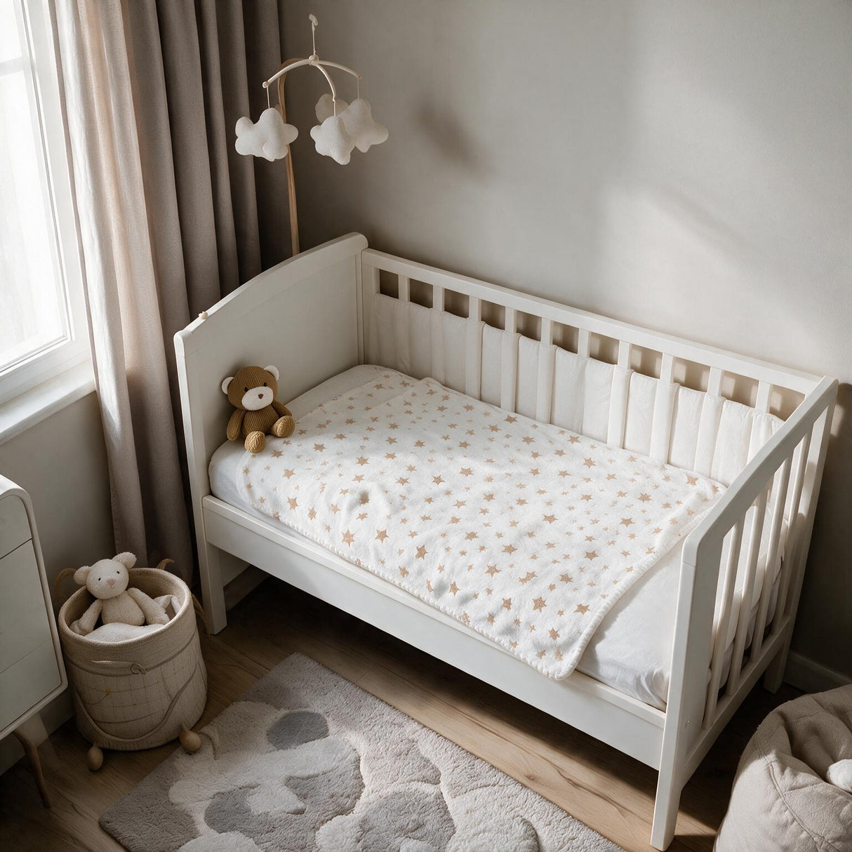 Set 3 Pezzi Baby Copertina Culla/Carrozzina con Cestino e Peluche Coordinati art. B565 - I Batuffolini