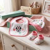 Set Nascita 3 Pezzi Cappellino, Babbucce e Bavaglino Minnie e Mickey Mouse - Disney Baby