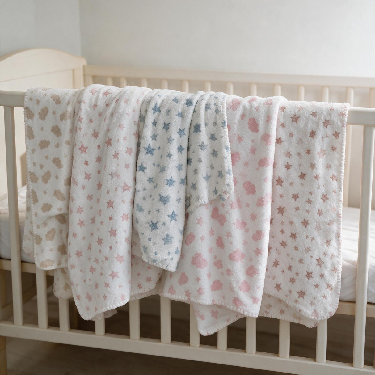 Set 3 Pezzi Baby Copertina Culla/Carrozzina con Cestino e Peluche Coordinati art. B565 - I Batuffolini