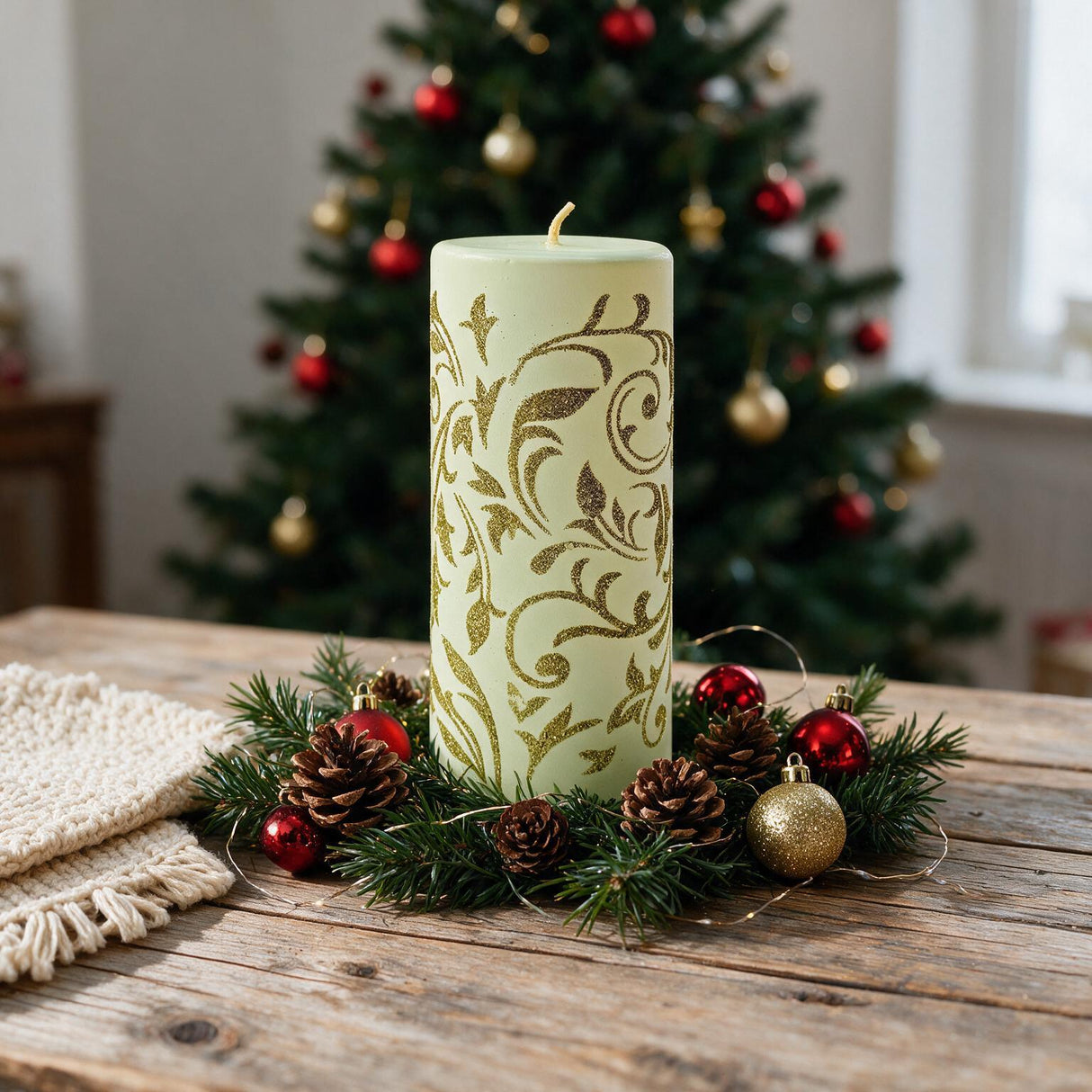 Candela Natalizia FOGLIE GLITTER - Hanna Home