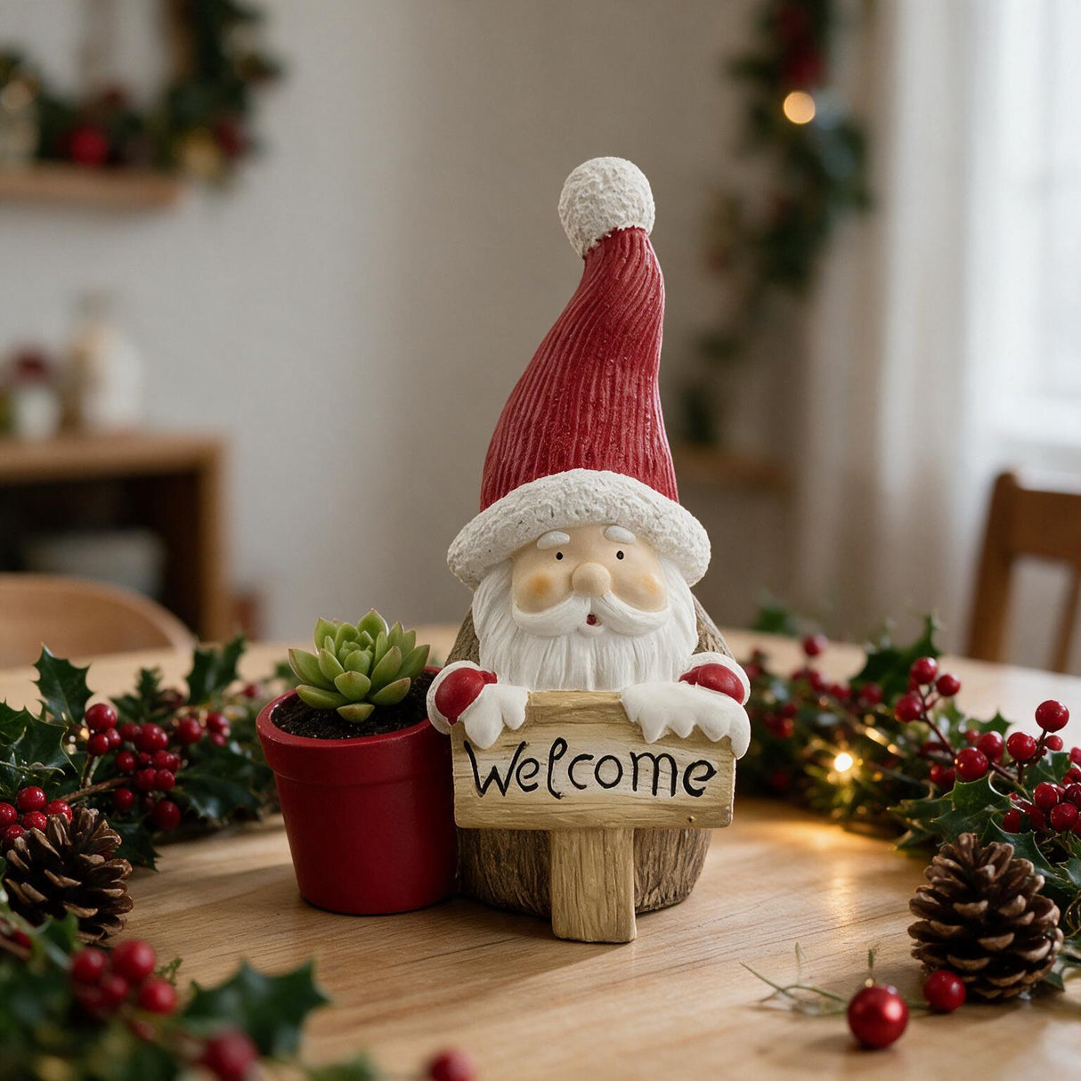 Vaso Decorativo Natalizio Babbo Natale "Welcome" in Resina - Arca