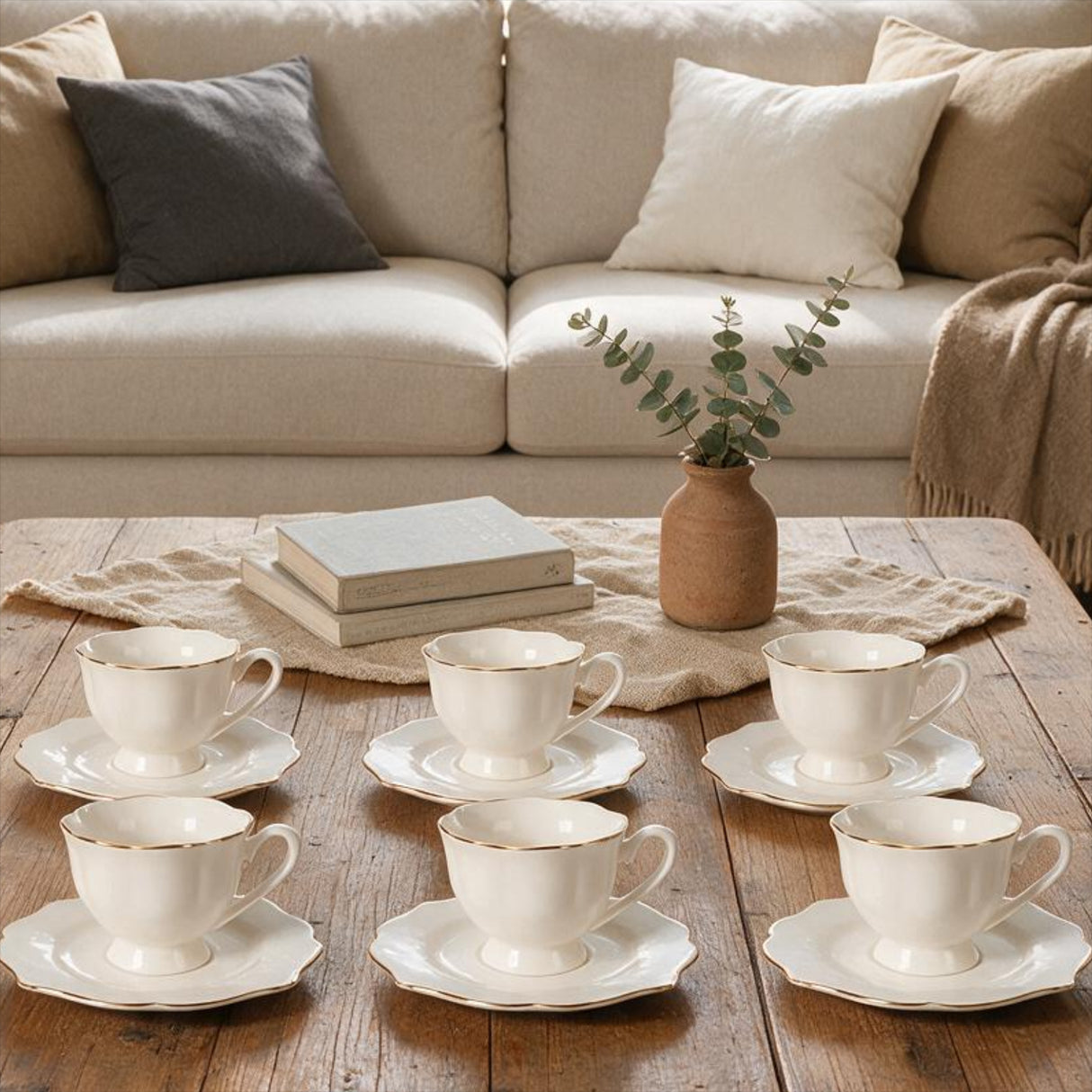 Set 6 Tazzine da Caffè in Porcellana con Piattino Lyanna - Regal Casa