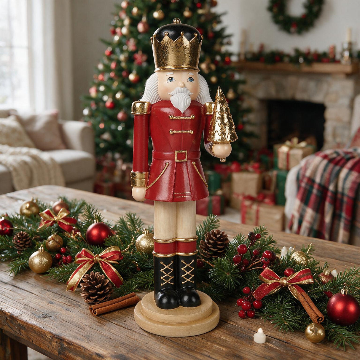 Statuetta Natalizia Soldatino SCHIACCIANOCI CON ALBERO ORO - Hanna Home