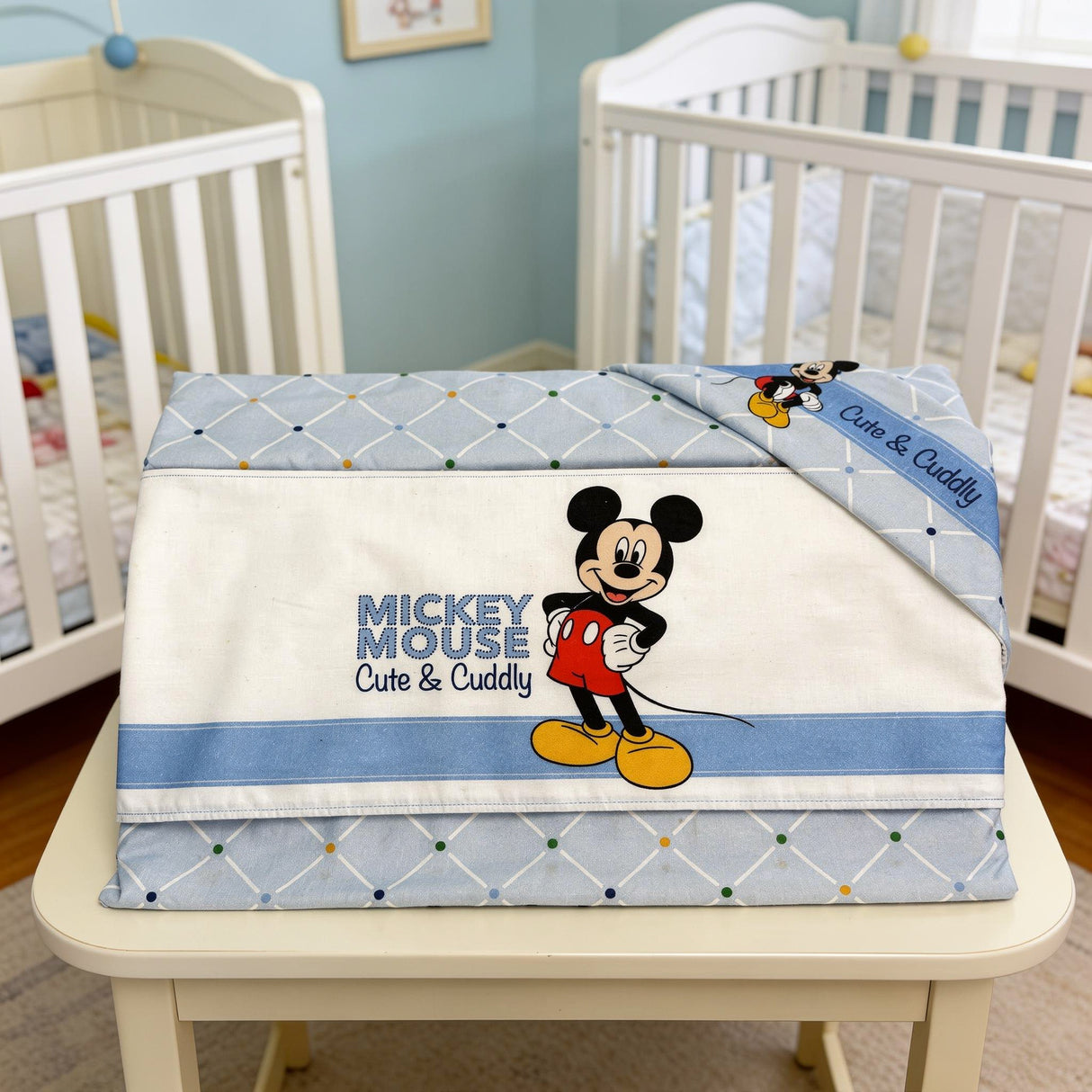 Completo lenzuola 3 pezzi culla/carrozzina Mickey Mouse "Cute & Cuddly" 100% cotone - Disney Baby