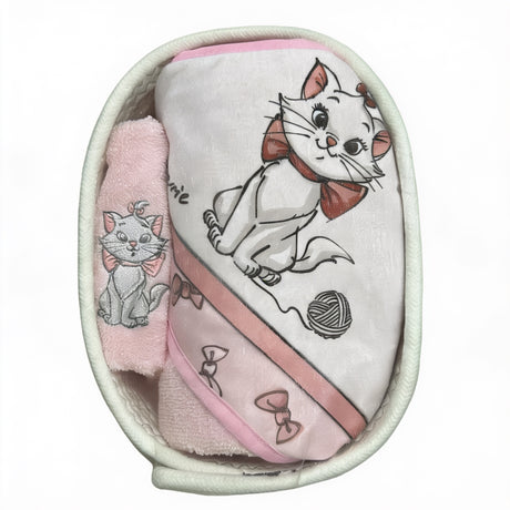 Set Bagnetto Neonato 3 Pezzi in Idrospugna Aristogatti| Accappatoio, Manopola e Cestino - Disney Baby