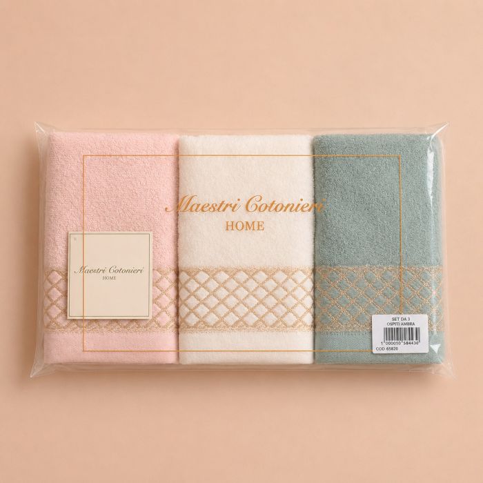 Set Asciugamani 3 Viso + 3 Ospite Ambra 100% Cotone - Maestri Cotonieri Home