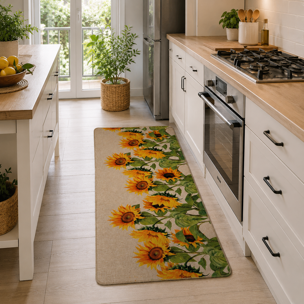Passatoia Cucina Antiscivolo Girasole Effetto Lino con Fondo Gommato