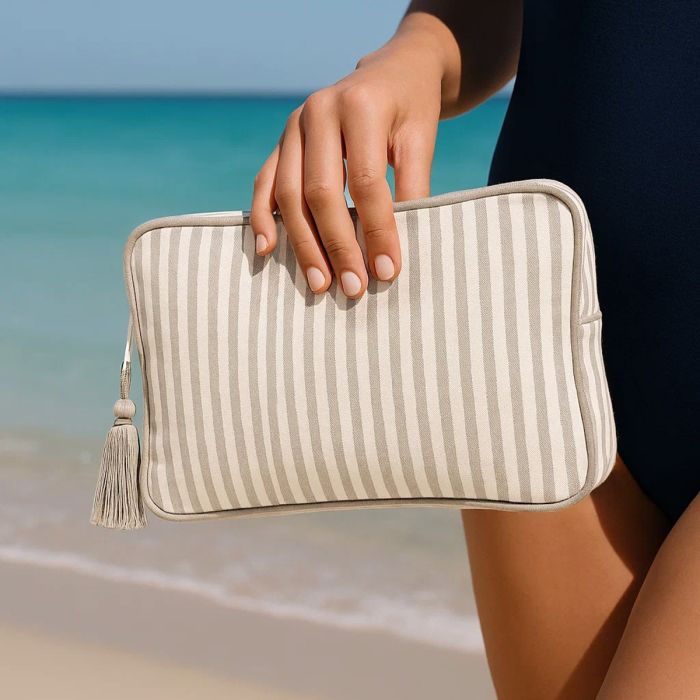 Pochette Portofino Maestri Cotonieri Home in Cotone Rigato con Zip