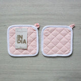 Set 2 Presine da Cucina India Maestri Cotonieri Home in Cotone con Bordo Bianco