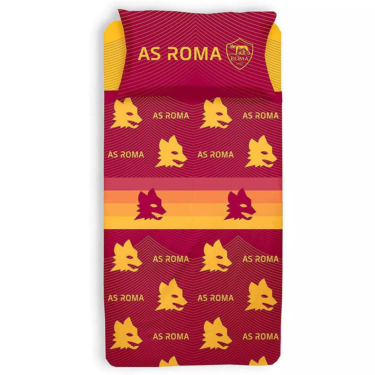 Completo Lenzuola Singolo AS Roma – Ufficiale in Cotone 100% Giallo Rosso