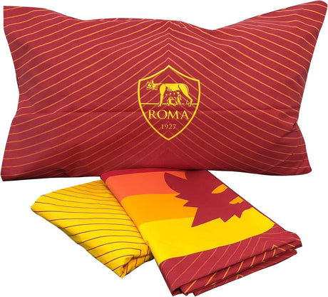 Completo Lenzuola Singolo AS Roma – Ufficiale in Cotone 100% Giallo Rosso