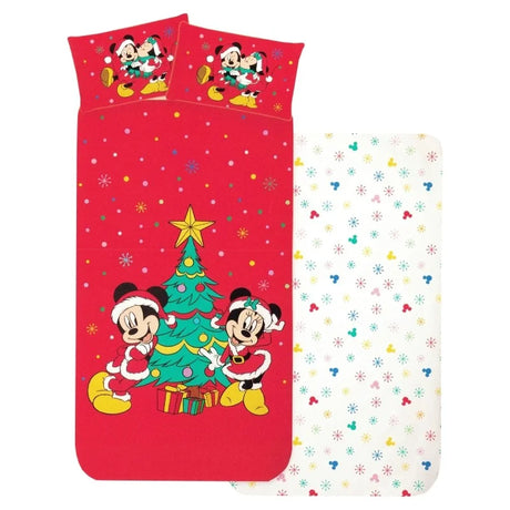Completo lenzuola singolo Topolino e Minnie natalizio - Disney