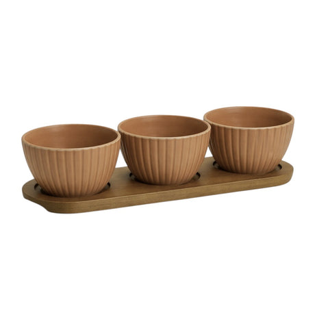 Set 3 Ciotoline in Ceramica con Vassoio in Bamboo - Gusto Casa