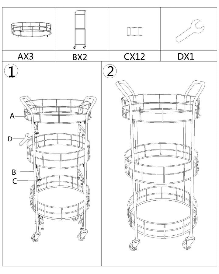 CARRELLO GLAM ROTONDO CM Ø 38X77,5