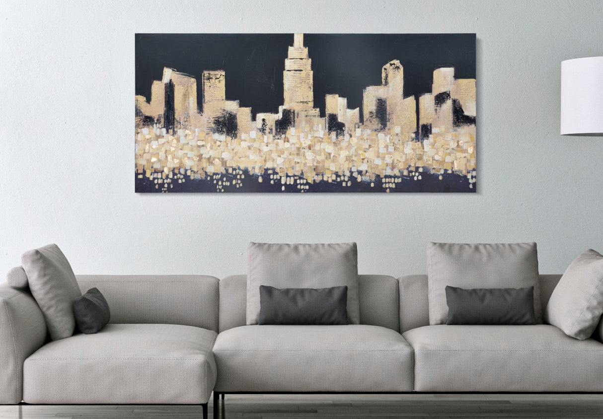 DIPINTO SU TELA GOLDEN CITY CM 150X3,8X70