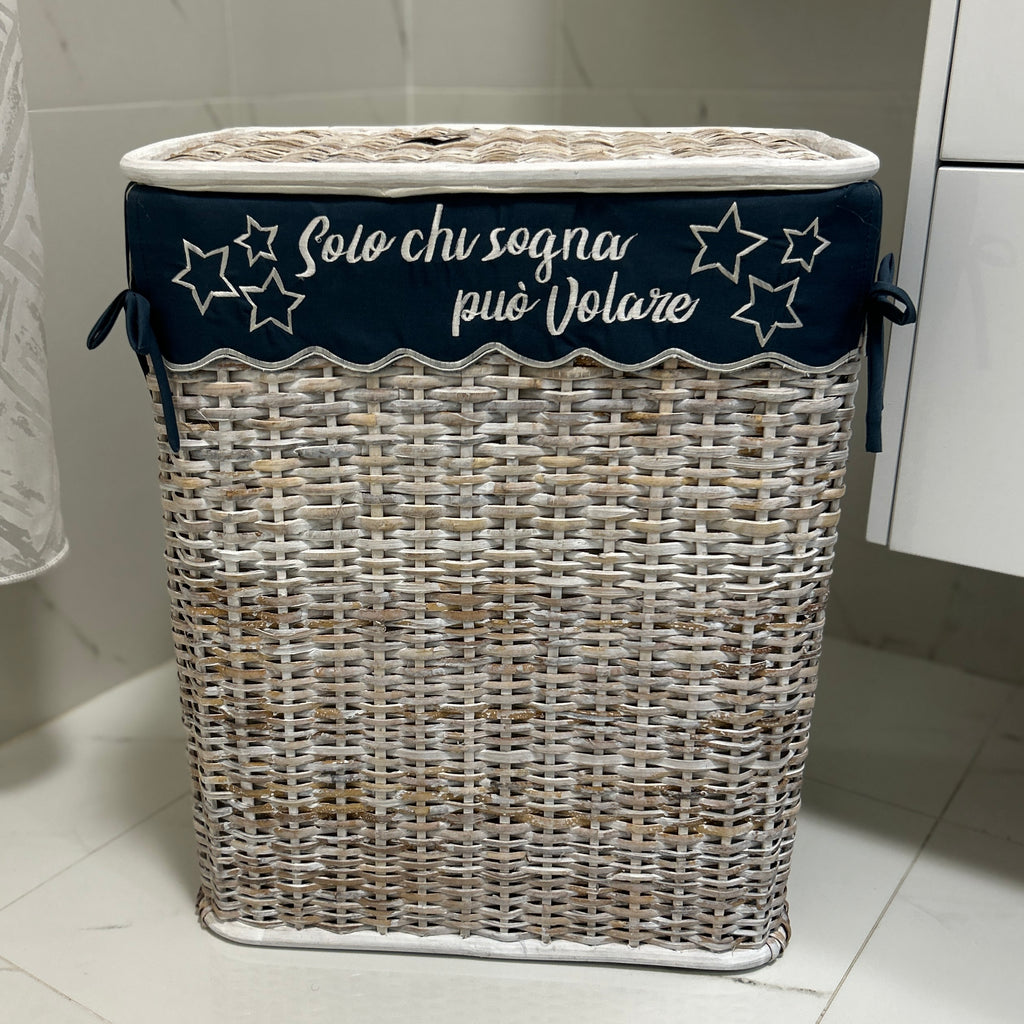 CESTO PORTABIANCHERIA vimini HOME contenitore SHABBY camera bagno