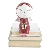 Decorazione Natalizia Angelo Seduto con Stella in Ceramica 14cm - Montemaggi