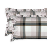 Coppia Federe CHECK Grigio in Percalle di Cotone con Rouches 50x80cm - Riviera