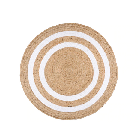 Tappeto Rotondo MAORI in Juta e Cotone 90 cm – Tappeto Arredo Stile Nordico e Boho